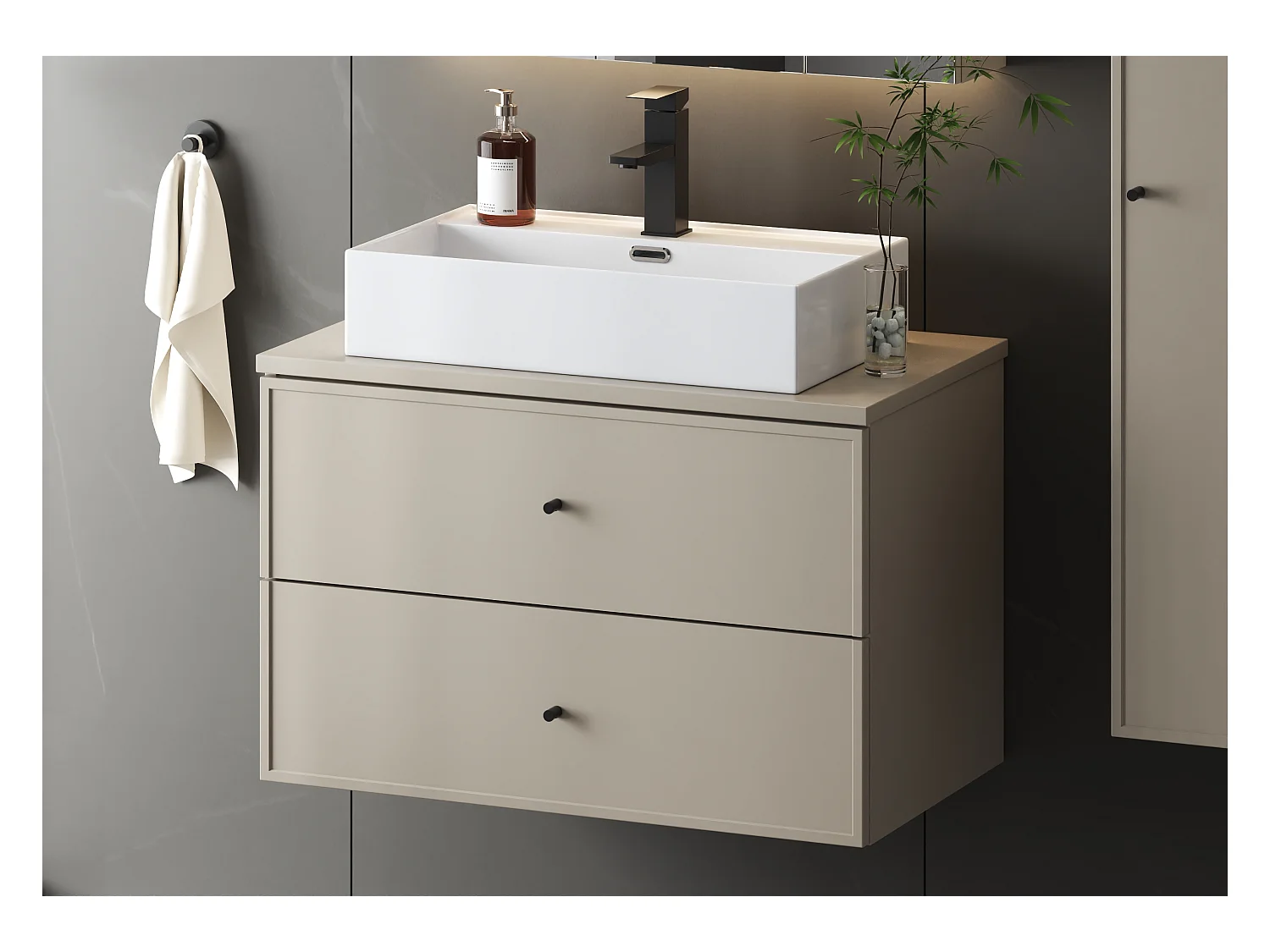 Kaschmir Waschbeckenunterschrank 80 cm 2 Schubladen Marco