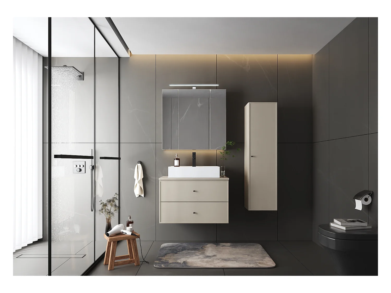 Meuble sous lavabo en cachemire 80 cm 2 tiroirs Marco