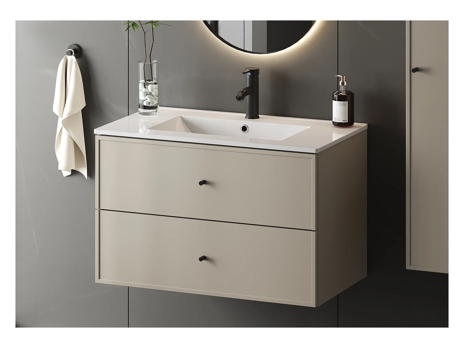 Meuble sous lavabo en cachemire 80 cm 2 tiroirs Marco