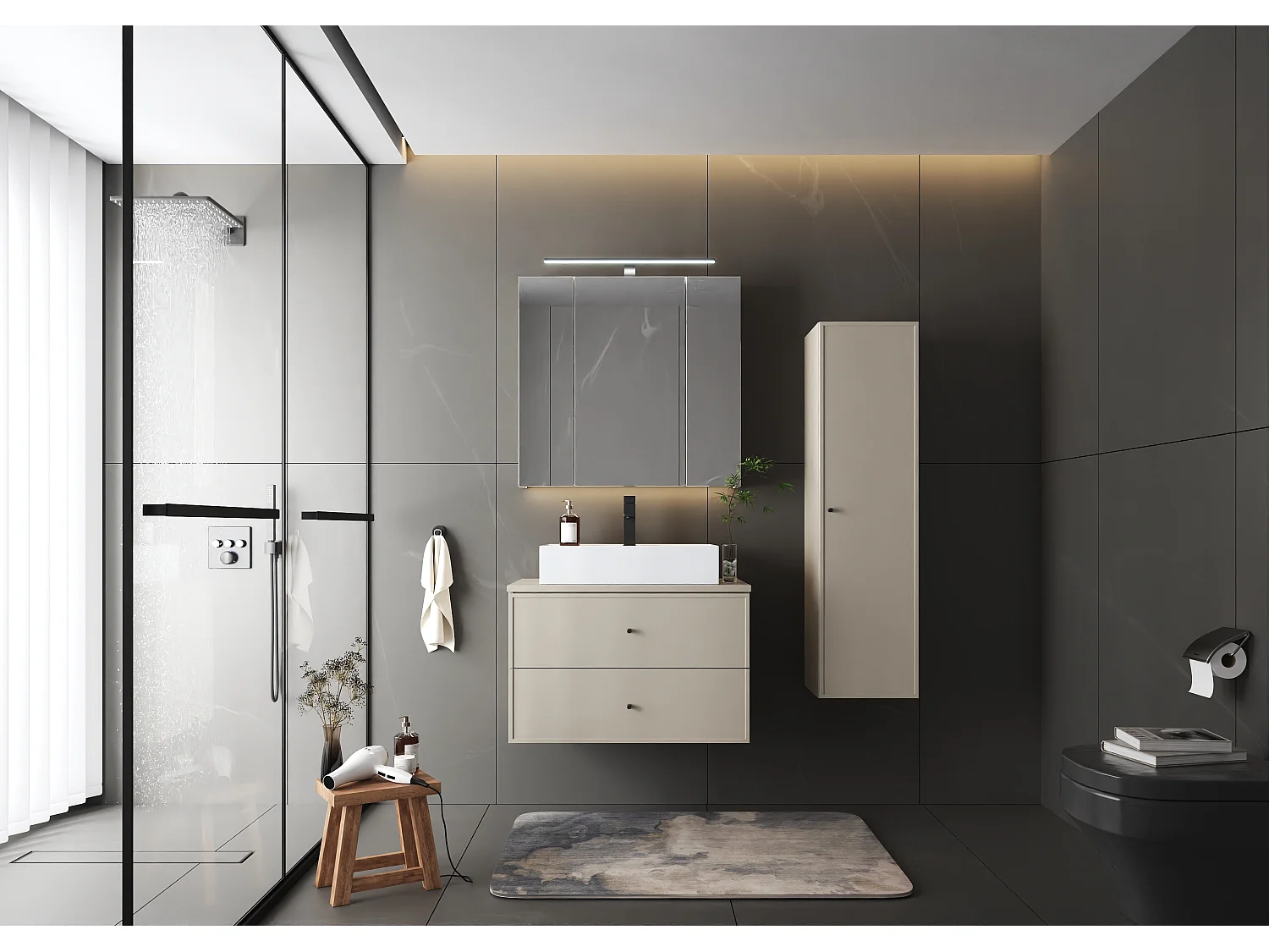 Meuble sous lavabo en cachemire 80 cm 2 tiroirs Marco