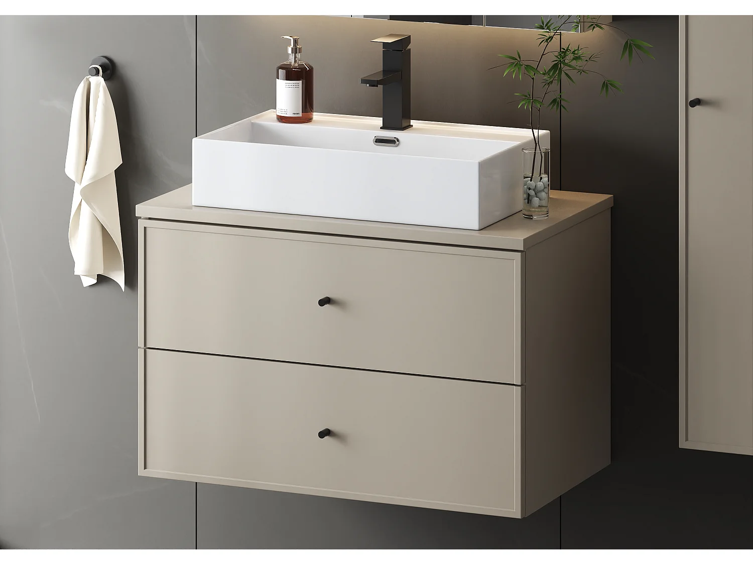 Meuble sous lavabo en cachemire 80 cm 2 tiroirs Marco