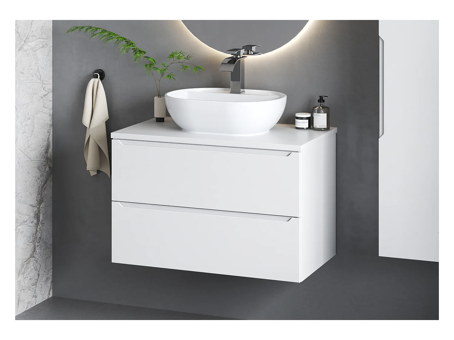 Weißer Waschtischunterschrank 80 cm, 2 Schubladen Etna