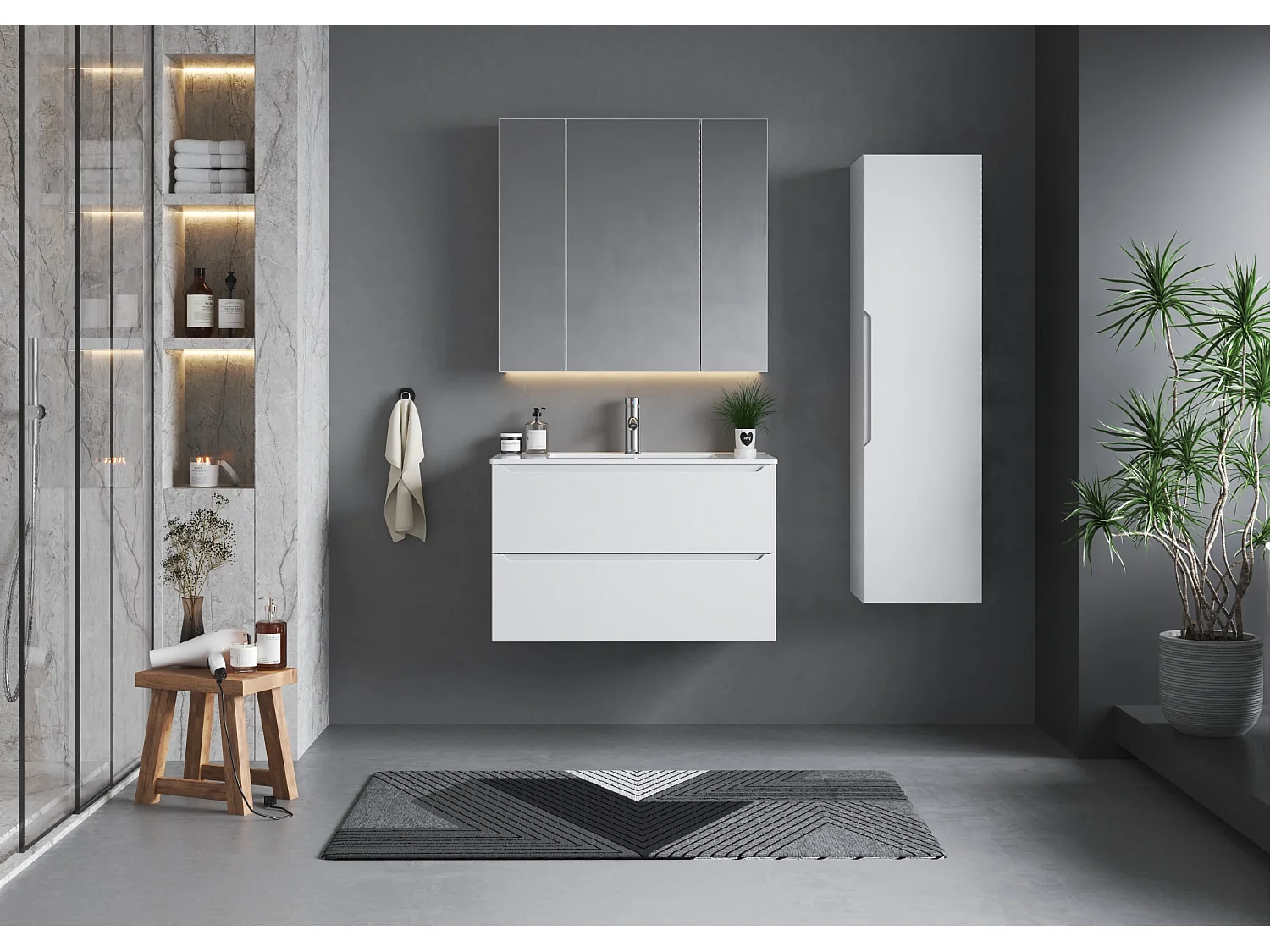 Armoire blanche sous lavabo 80 cm, 2 tiroirs Etna