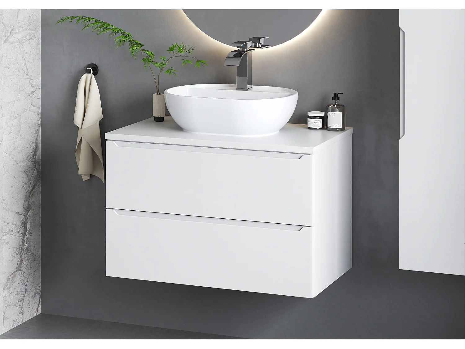 Armoire blanche sous lavabo 80 cm, 2 tiroirs Etna