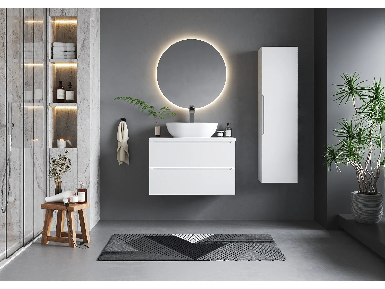 Armoire blanche sous lavabo 80 cm, 2 tiroirs Etna