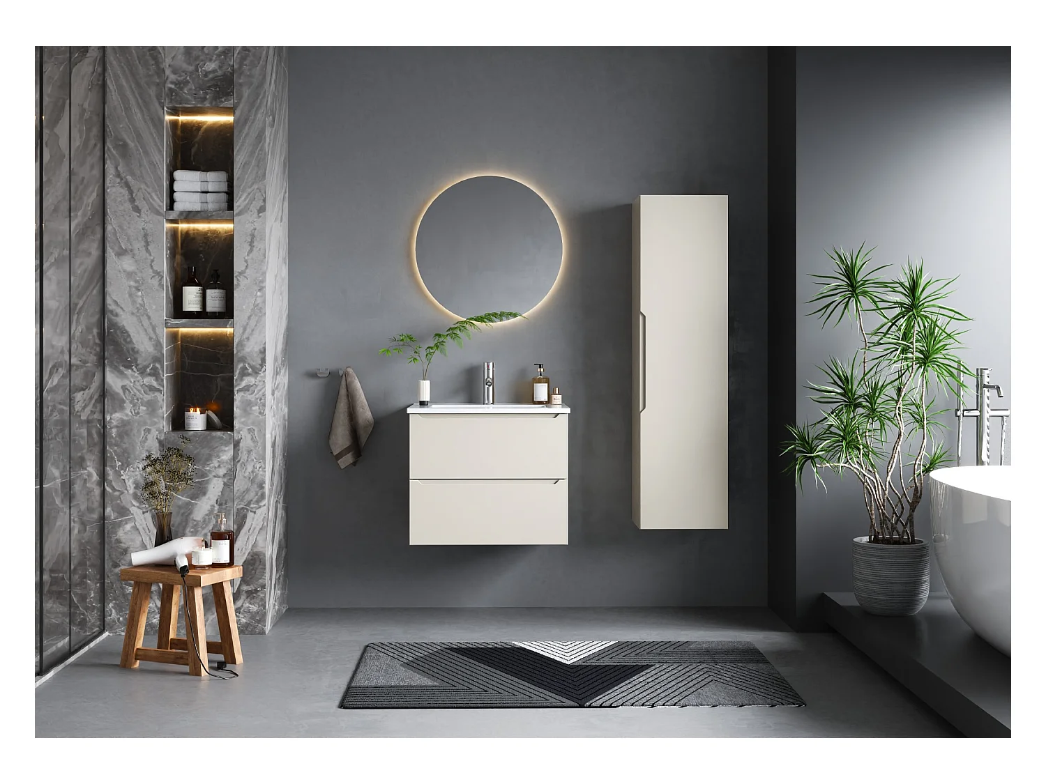 Armoire de salle de bain en cachemire Colonne haute 1 porte Etna