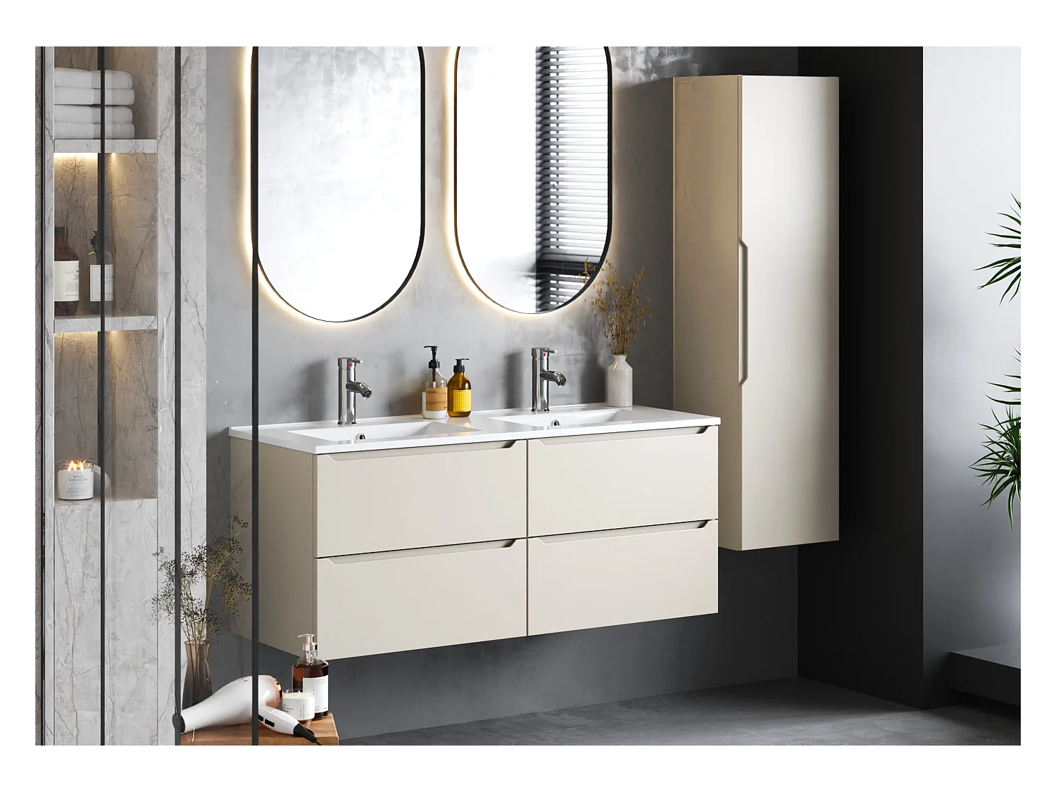 Armoire de salle de bain en cachemire Colonne haute 1 porte Etna