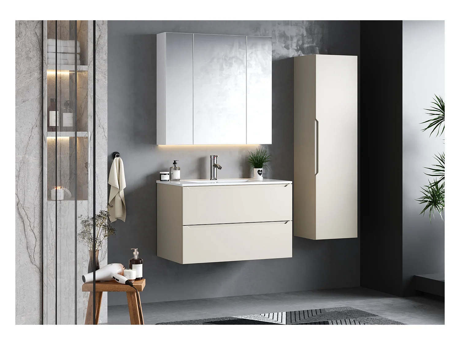 Armoire de salle de bain en cachemire Colonne haute 1 porte Etna