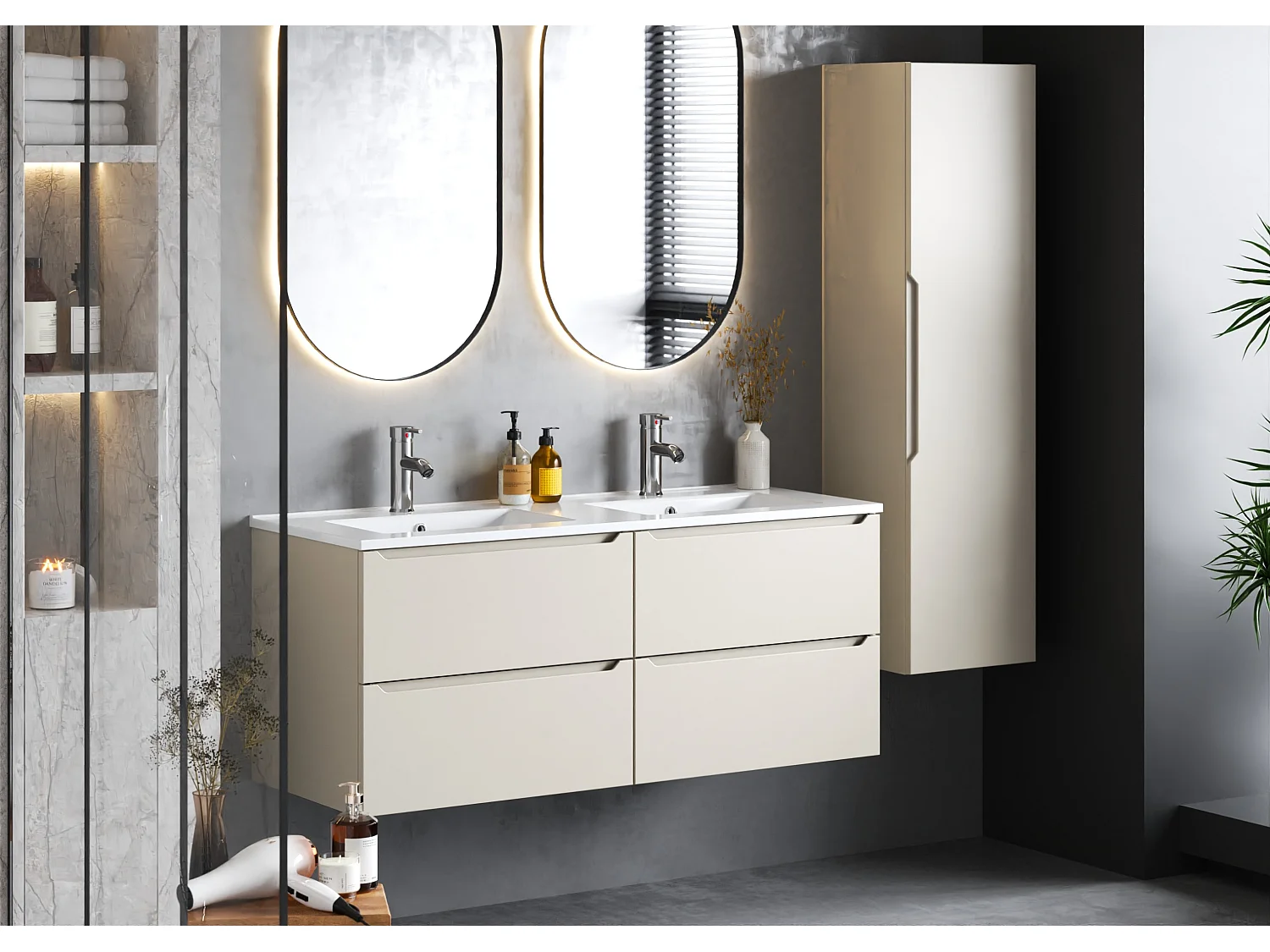 Armoire de salle de bain en cachemire Colonne haute 1 porte Etna