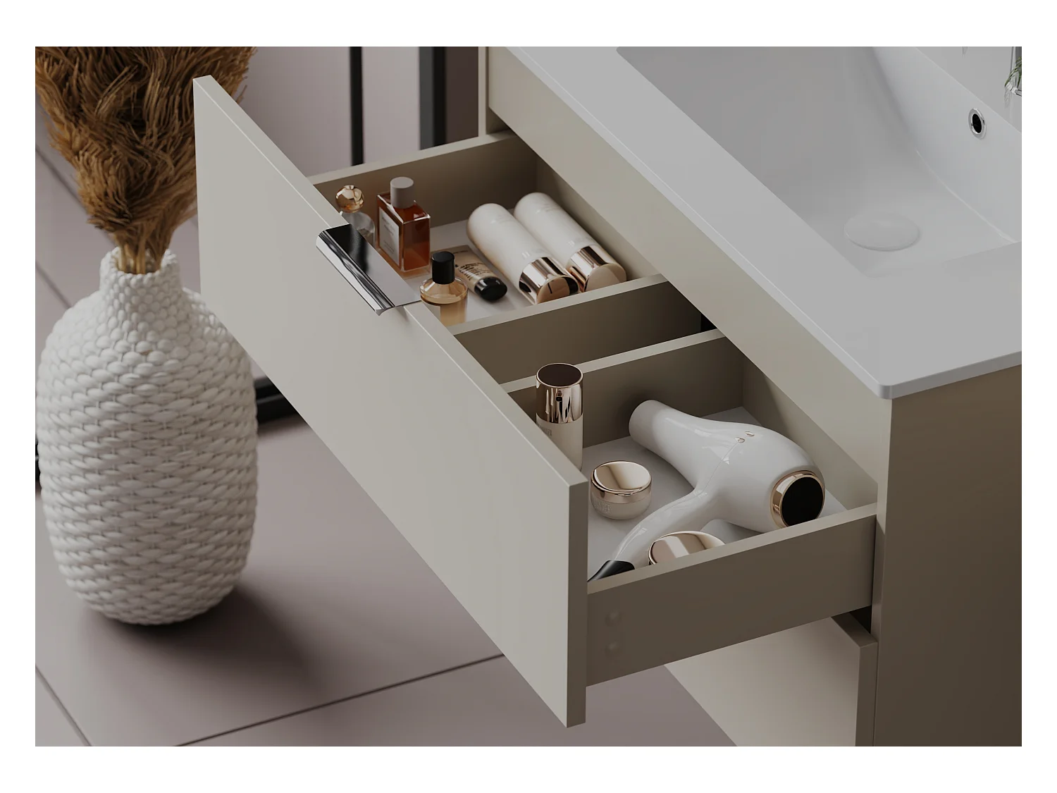 Armoire sous lavabo en cachemire 80 cm 2 tiroirs Pile