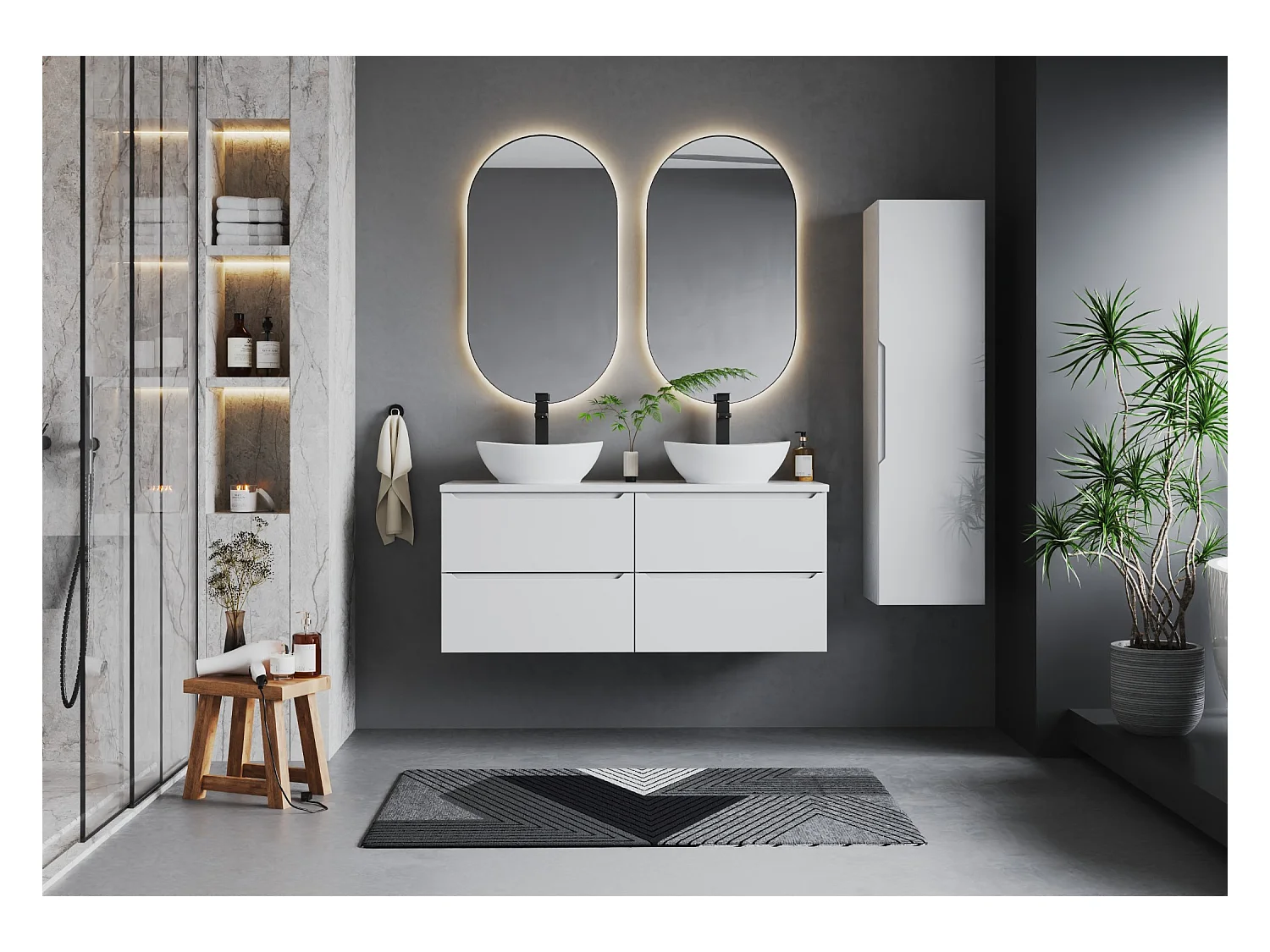 Ensemble de salle de bain blanc 120 cm Armoire avec plan de travail Etna