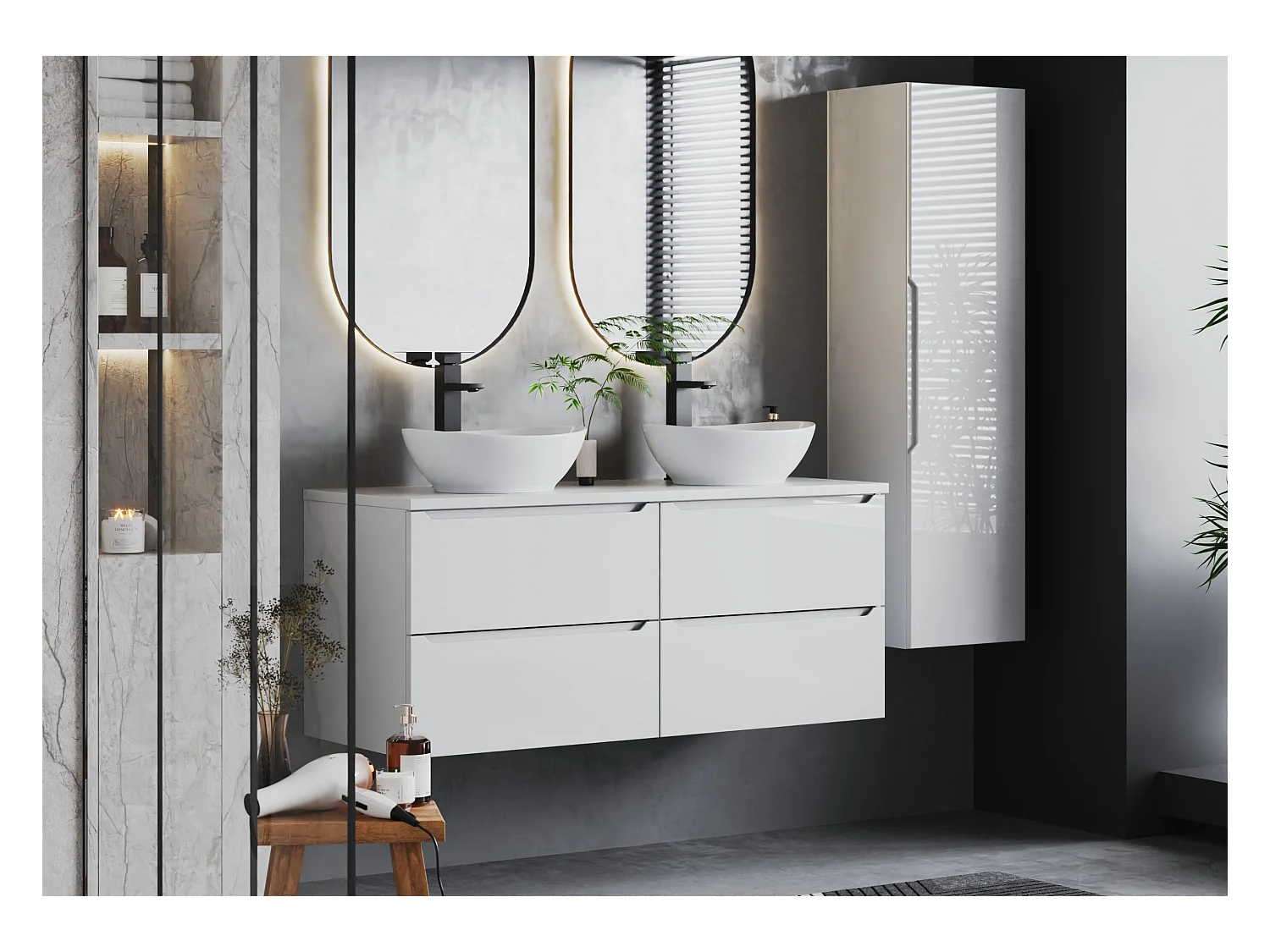 Ensemble de salle de bain blanc 120 cm Armoire avec plan de travail Etna