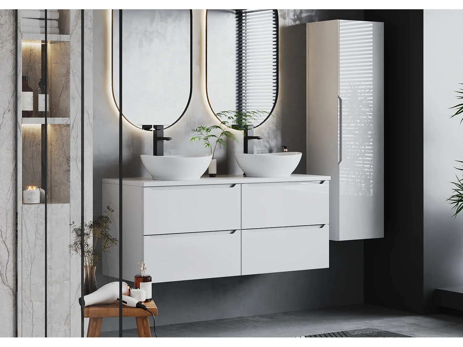 Ensemble de salle de bain blanc 120 cm Armoire avec plan de travail Etna