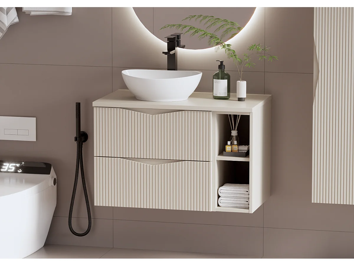 Meuble sous-vasque 80cm 2 niches plan de toilette Tao Cachemire