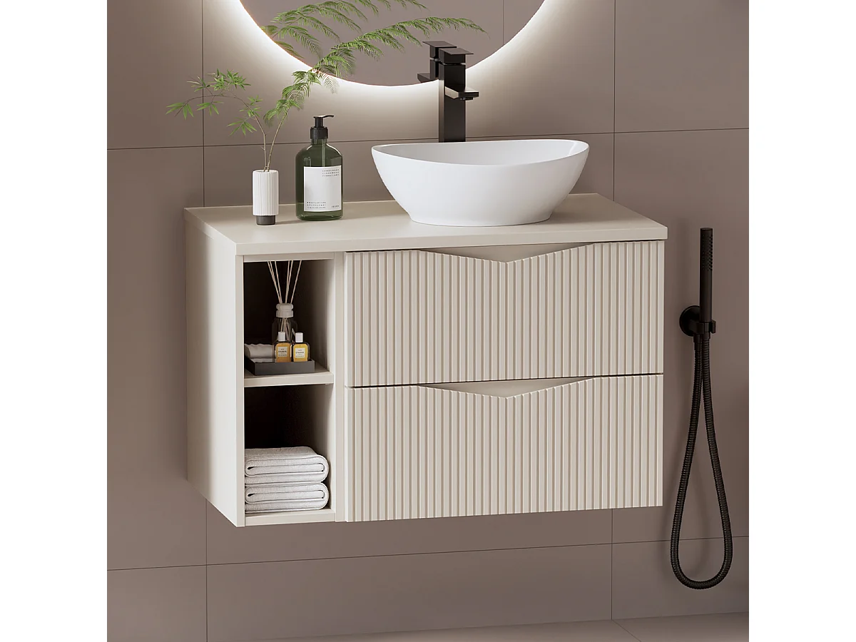 Meuble sous-vasque 80cm 2 niches plan de toilette Tao Cachemire