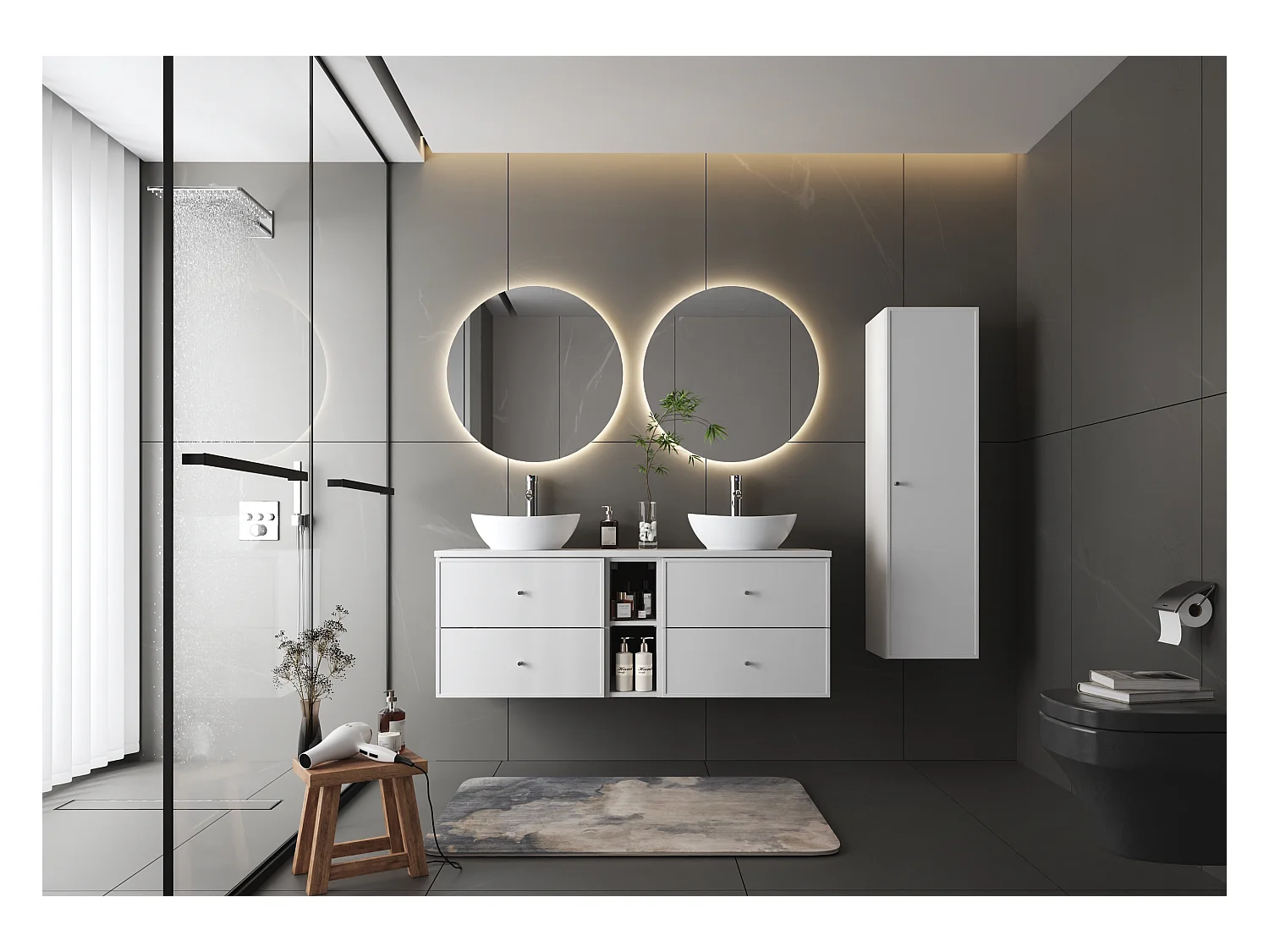 Ensemble blanc pour salle de bain 140 cm Armoire Étagère Plan de travail Marco