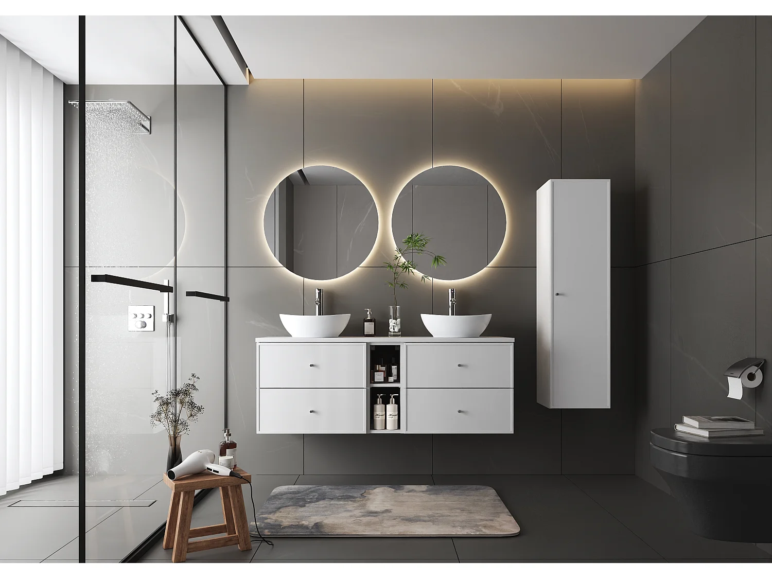 Ensemble blanc pour salle de bain 140 cm Armoire Étagère Plan de travail Marco