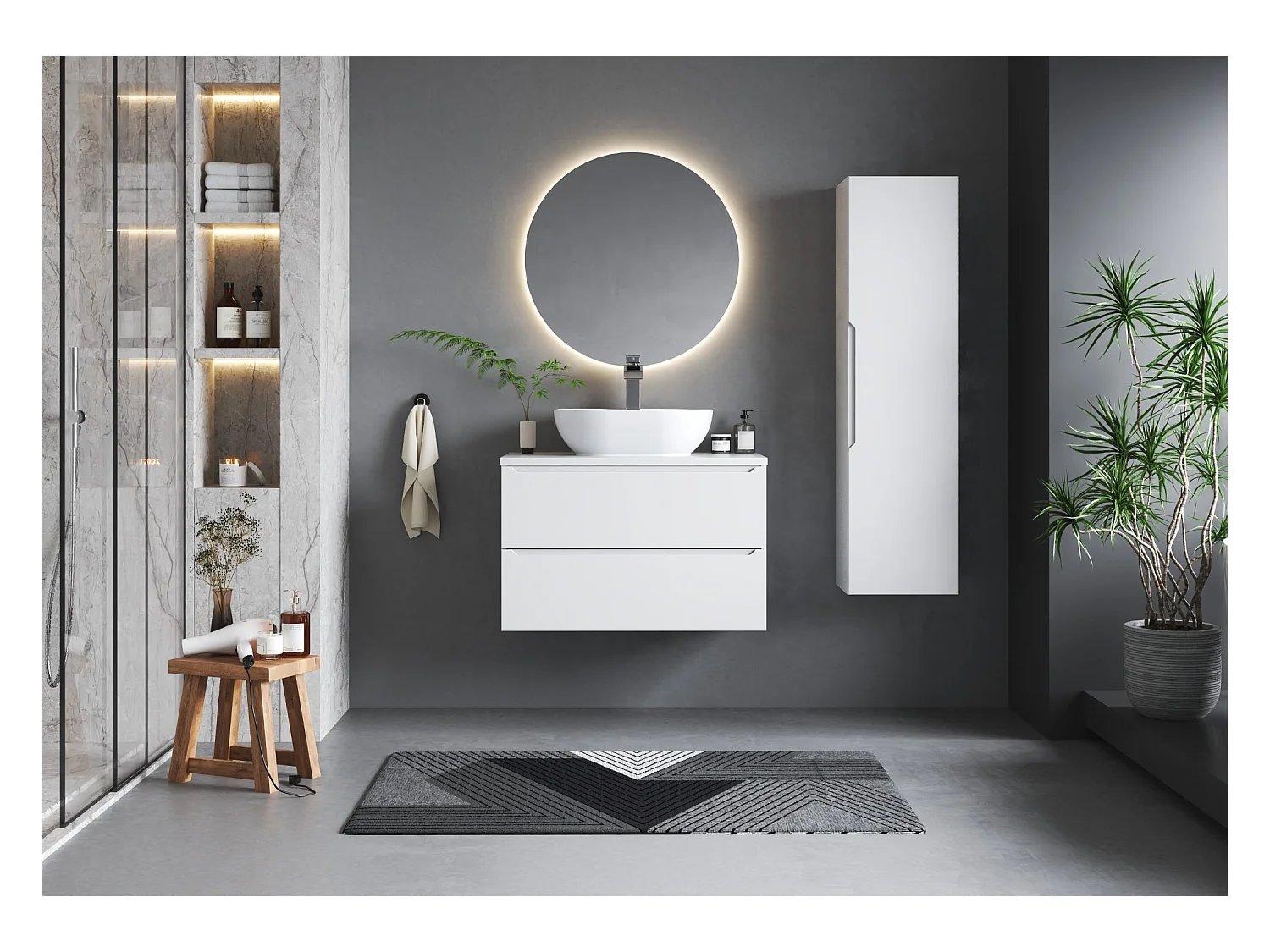 Ensemble blanc pour salle de bain 80 cm Armoire avec plateau Etna