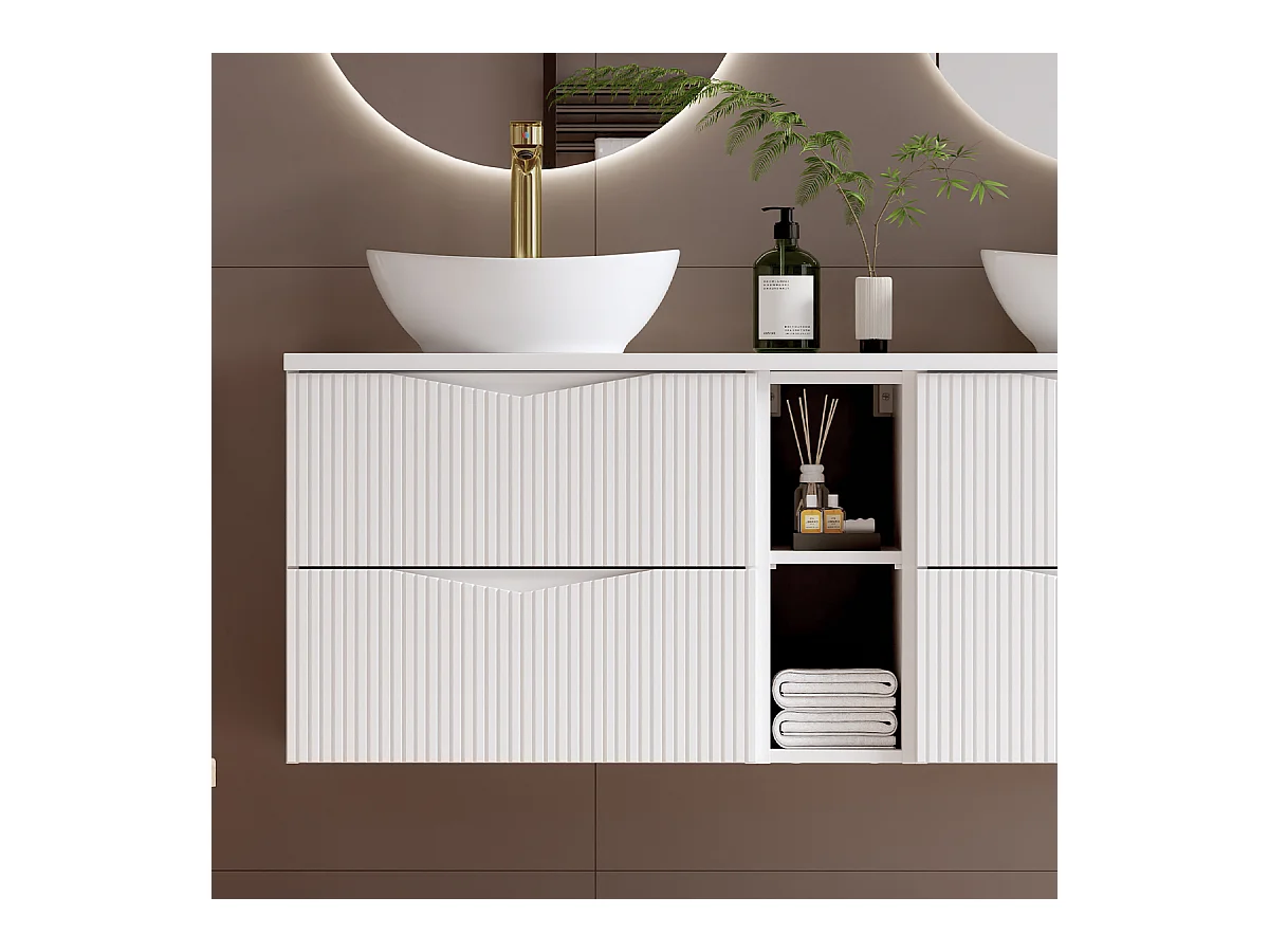 Meuble sous-vasque 140cm 2 niches plan de toilette Tao Blanc