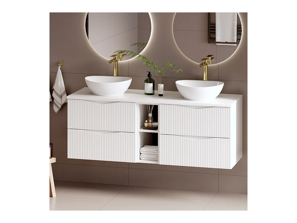 Meuble sous-vasque 140cm 2 niches plan de toilette Tao Blanc