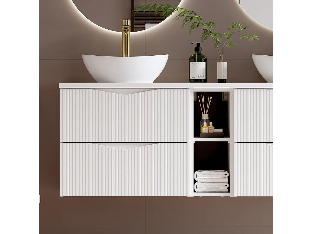 Meuble sous-vasque 140cm 2 niches plan de toilette Tao Blanc