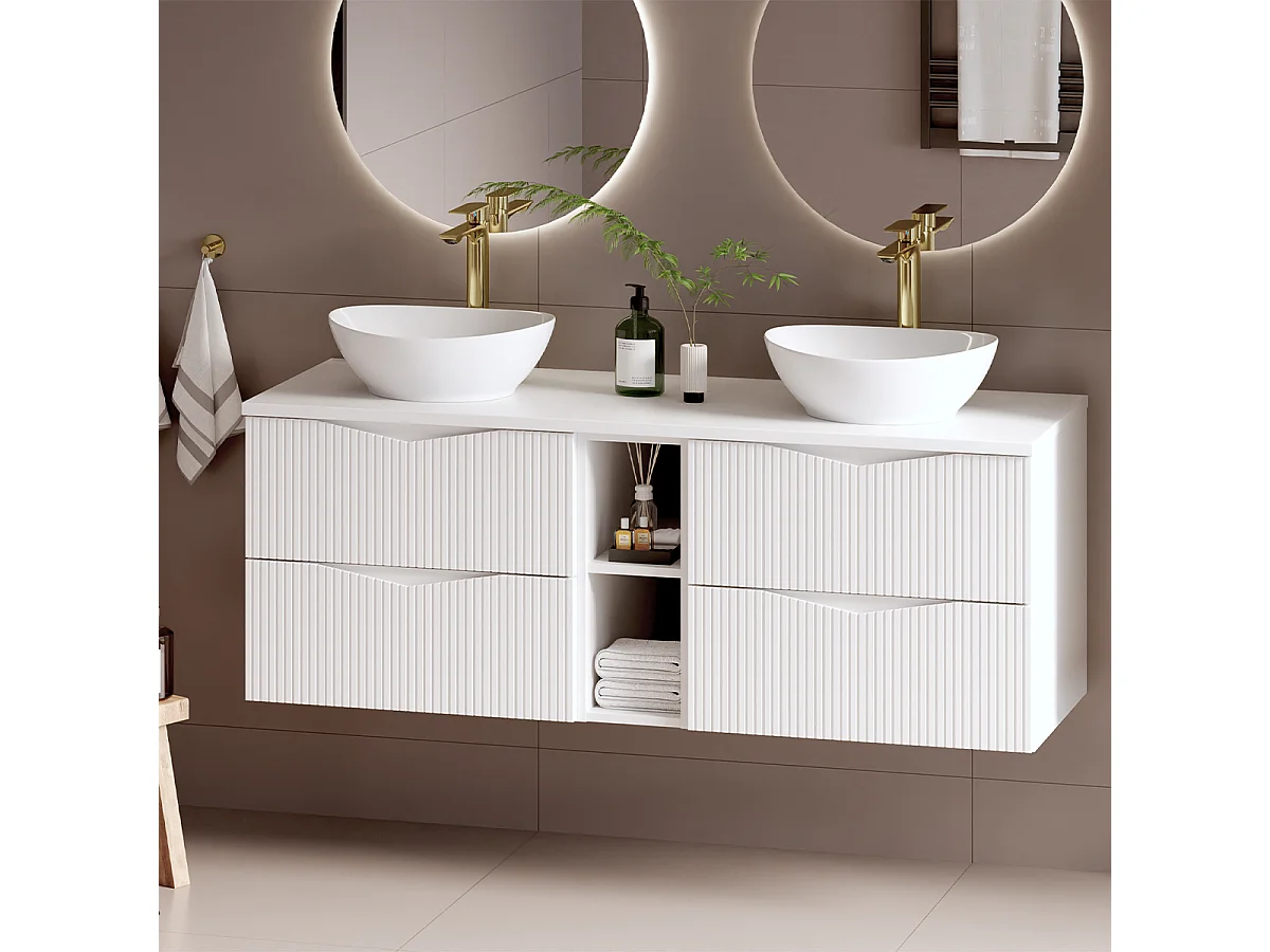 Meuble sous-vasque 140cm 2 niches plan de toilette Tao Blanc