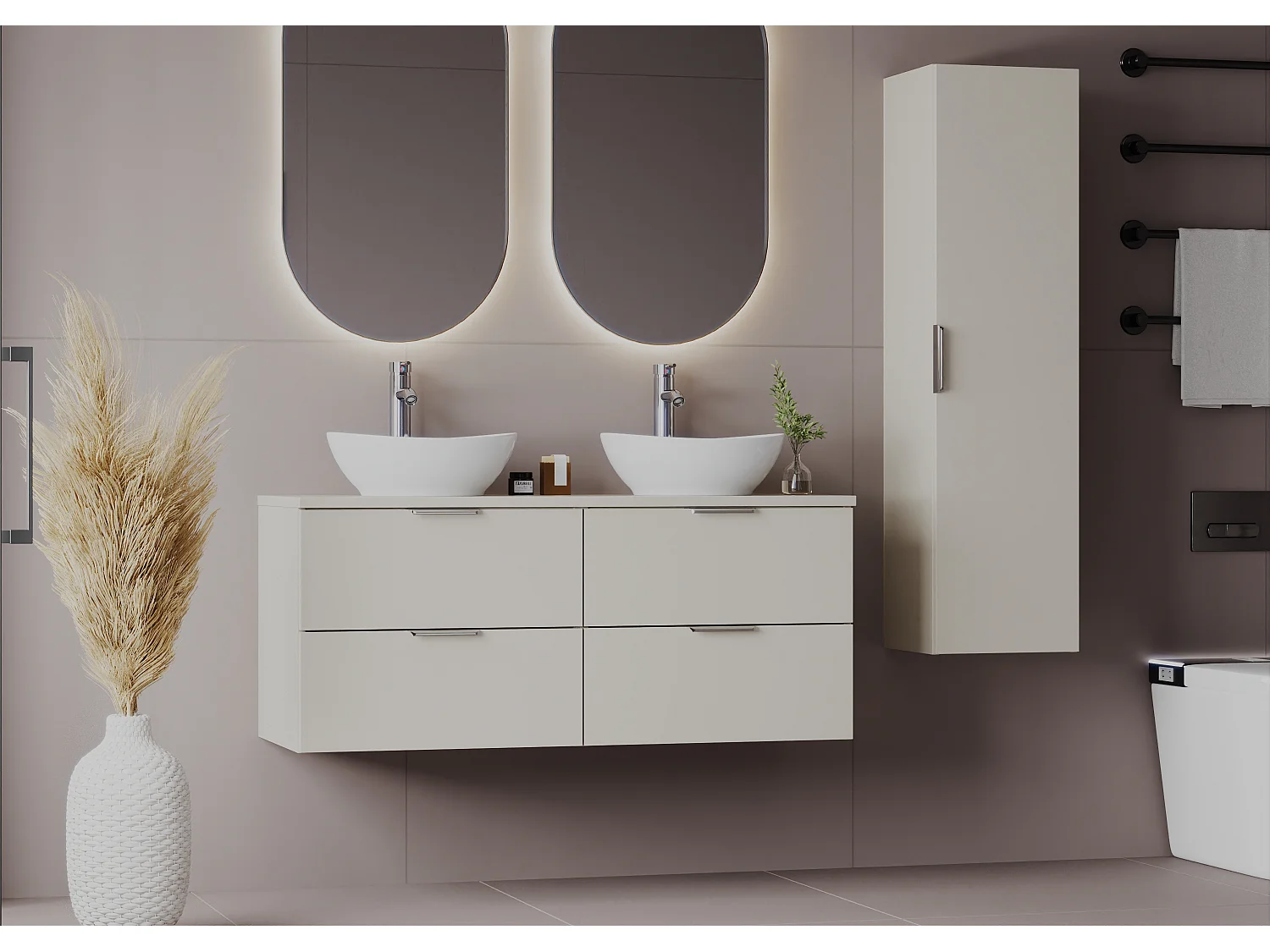Ensemble de salle de bain en cachemire 120 cm Armoire avec plateau Pile