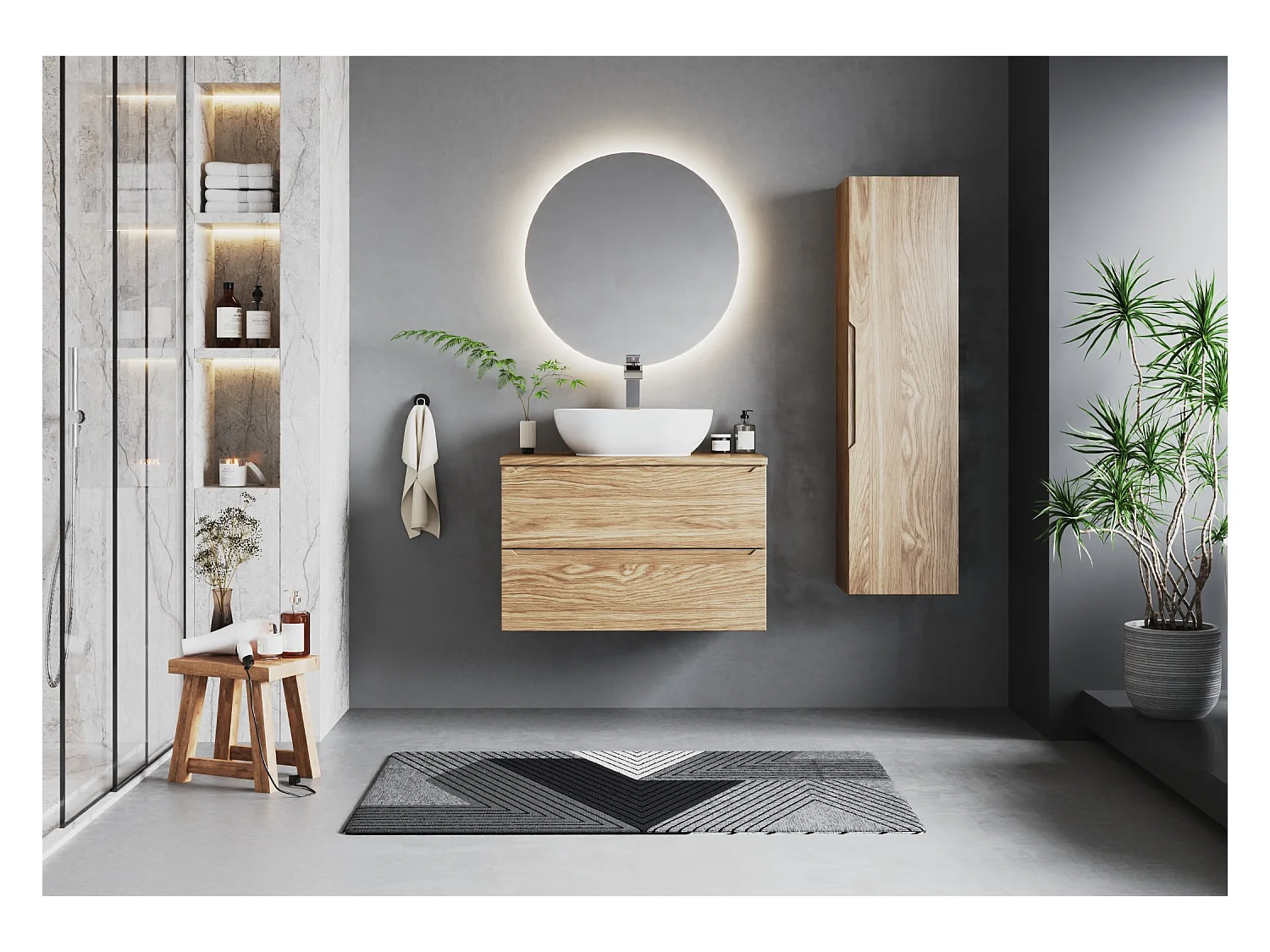 Meuble sous lavabo 80 cm, 2 tiroirs, chêne huilé Etna