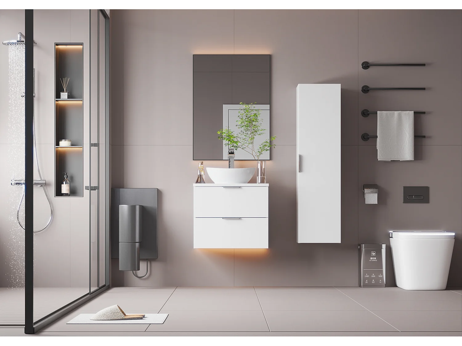 Ensemble blanc pour salle de bain 60 cm Armoire avec plateau Pile