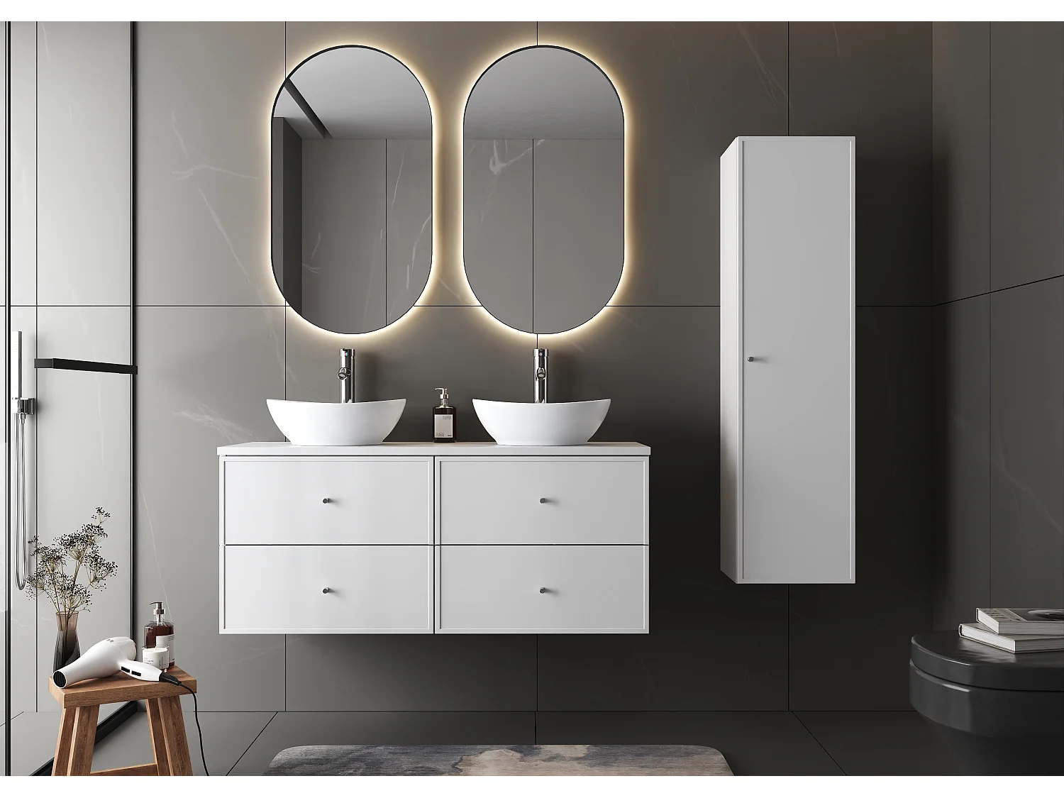 Ensemble blanc pour salle de bain 120 cm Armoire avec plateau Marco