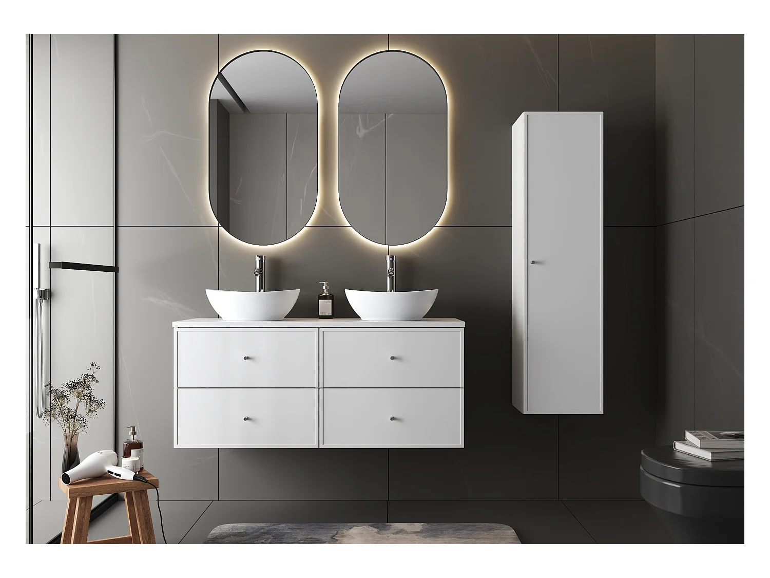 Ensemble blanc pour salle de bain 120 cm Armoire avec plateau Marco