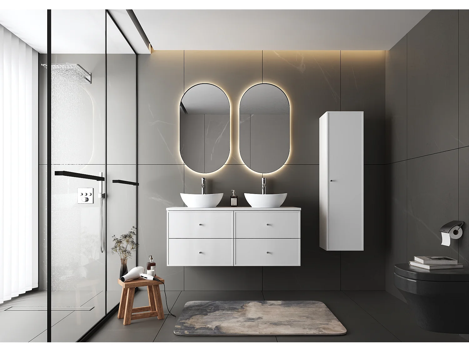 Ensemble blanc pour salle de bain 120 cm Armoire avec plateau Marco