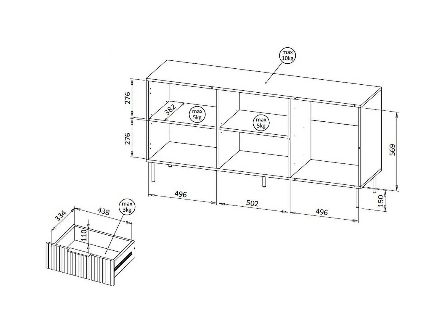 Buffet Braganza, 3 Tiroirs, 42x156x75h cm Noyer Marron, Bahut