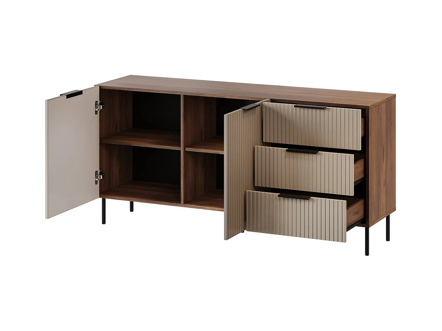 Buffet Braganza, 3 Tiroirs, 42x156x75h cm Noyer Marron, Bahut