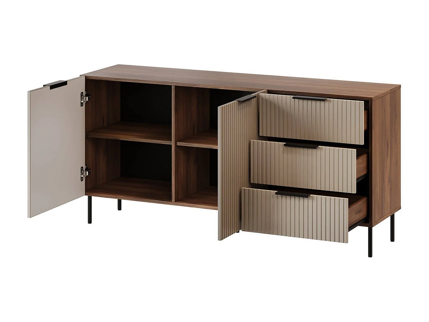 Buffet Braganza, 3 Tiroirs, 42x156x75h cm Noyer Marron, Bahut