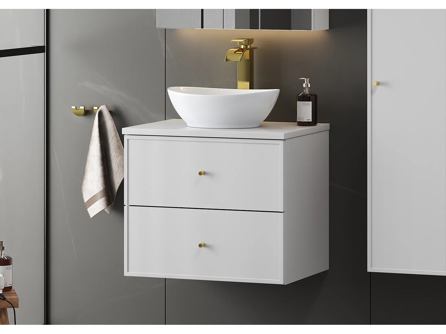 Ensemble blanc pour salle de bain 60 cm Armoire avec plateau Marco