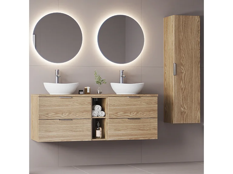 Meuble sous-vasque 140cm 2 niches plan de toilette Astrid Bois