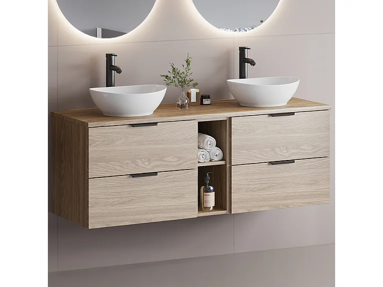 Meuble sous-vasque 140cm 2 niches plan de toilette Astrid Bois