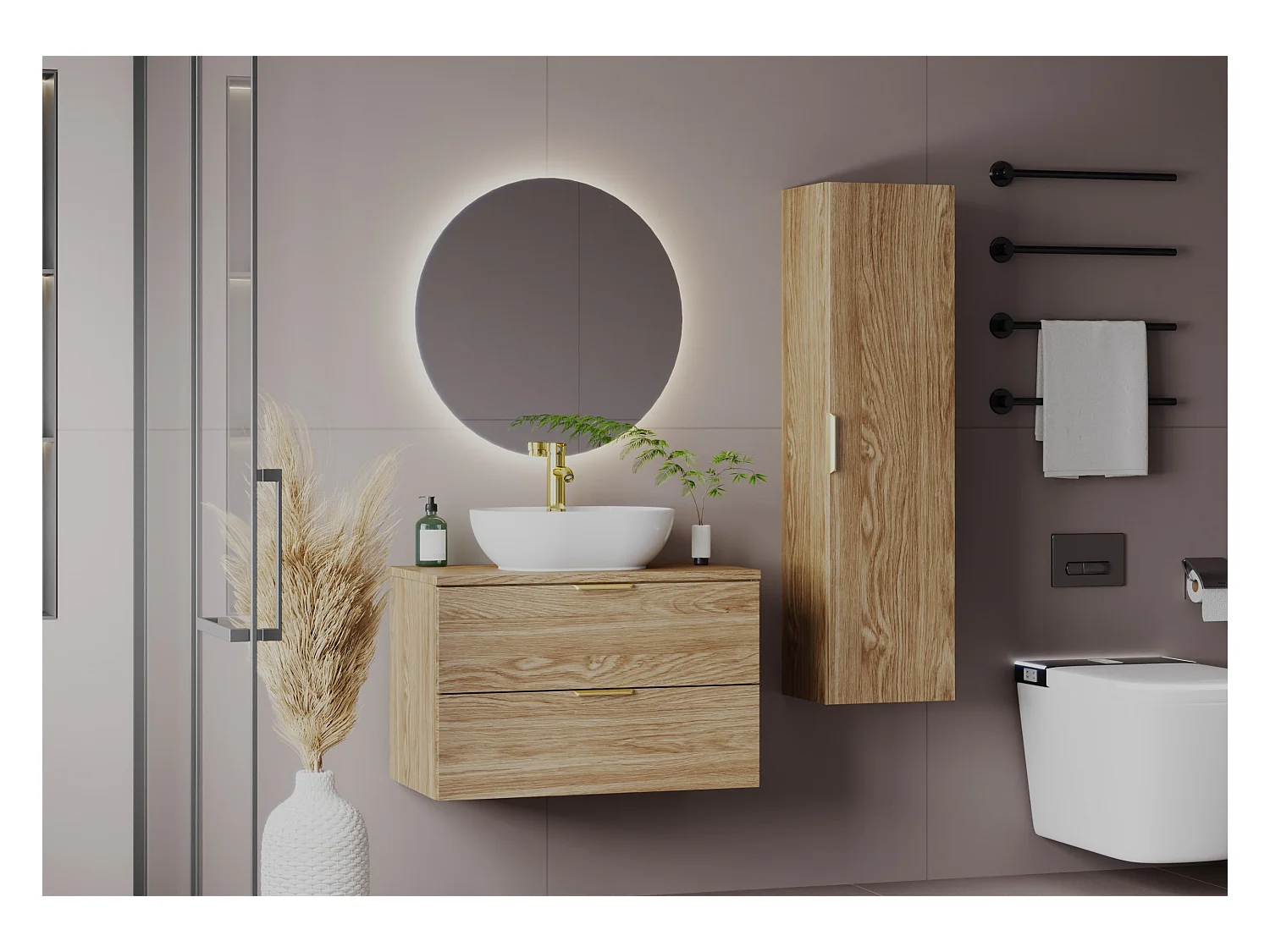 Meuble sous lavabo 80 cm 2 tiroirs Chêne huilé Pile