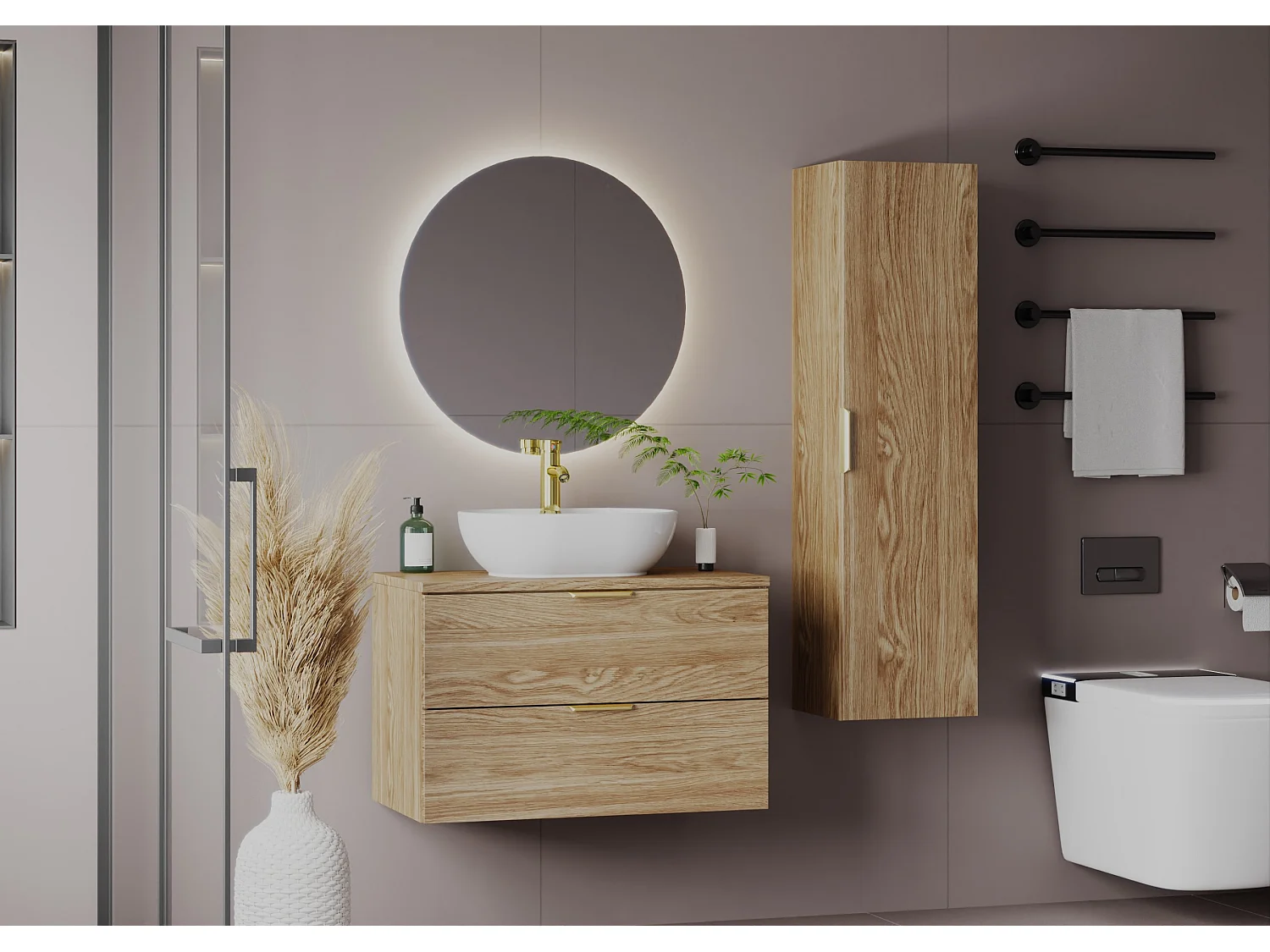 Meuble sous lavabo 80 cm 2 tiroirs Chêne huilé Pile