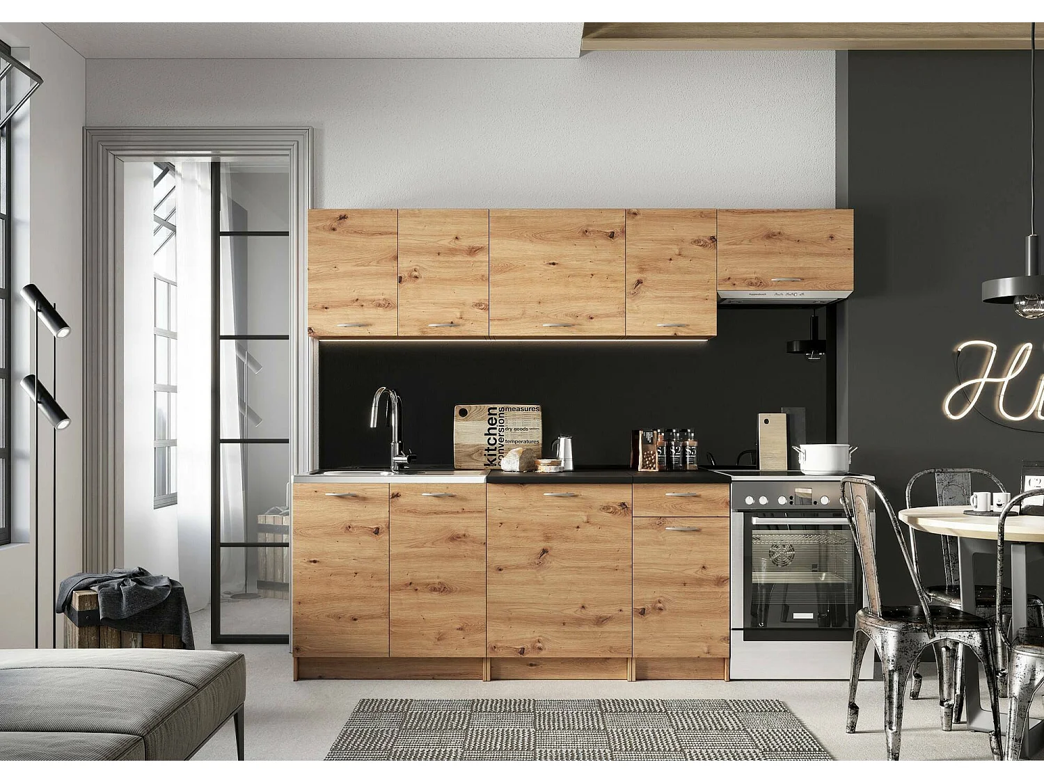 Cucina Completa Fuzeta, un Cassetto, Marrone Rovere Nodi