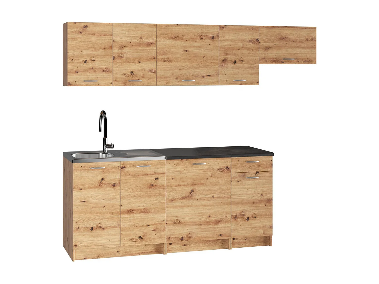 Cocina Urzulei, modular, marrón roble con nudos, cocinita, un cajón, un estante