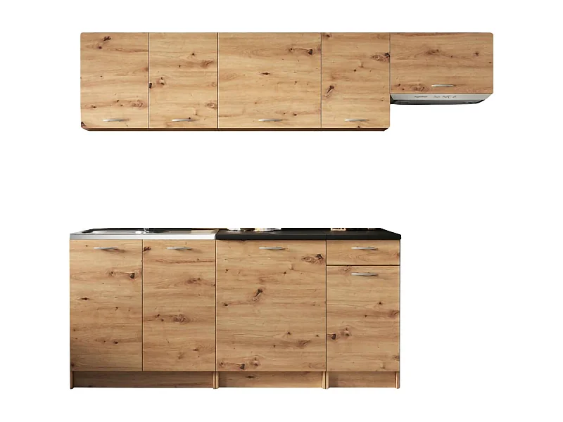 Cucina completa Urzulei, Set compatto e funzionale con ante e cassetto, Rovere Nodi