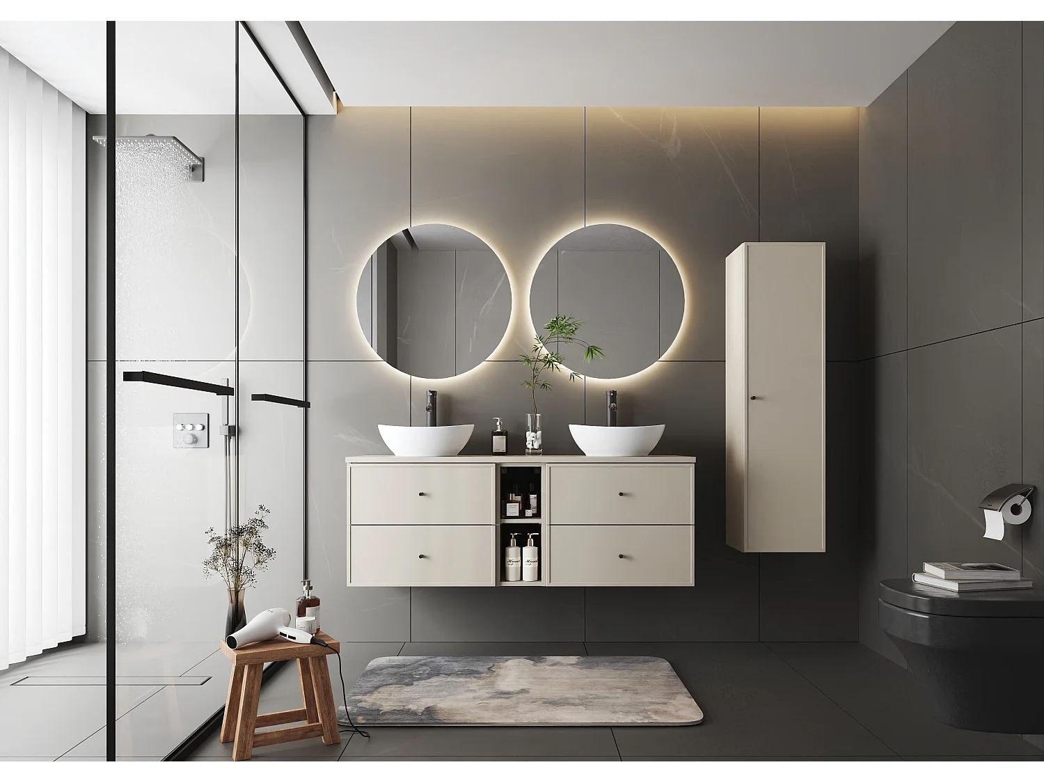 Ensemble de salle de bain en cachemire 140 cm Armoire Étagère Plan de travail Marco