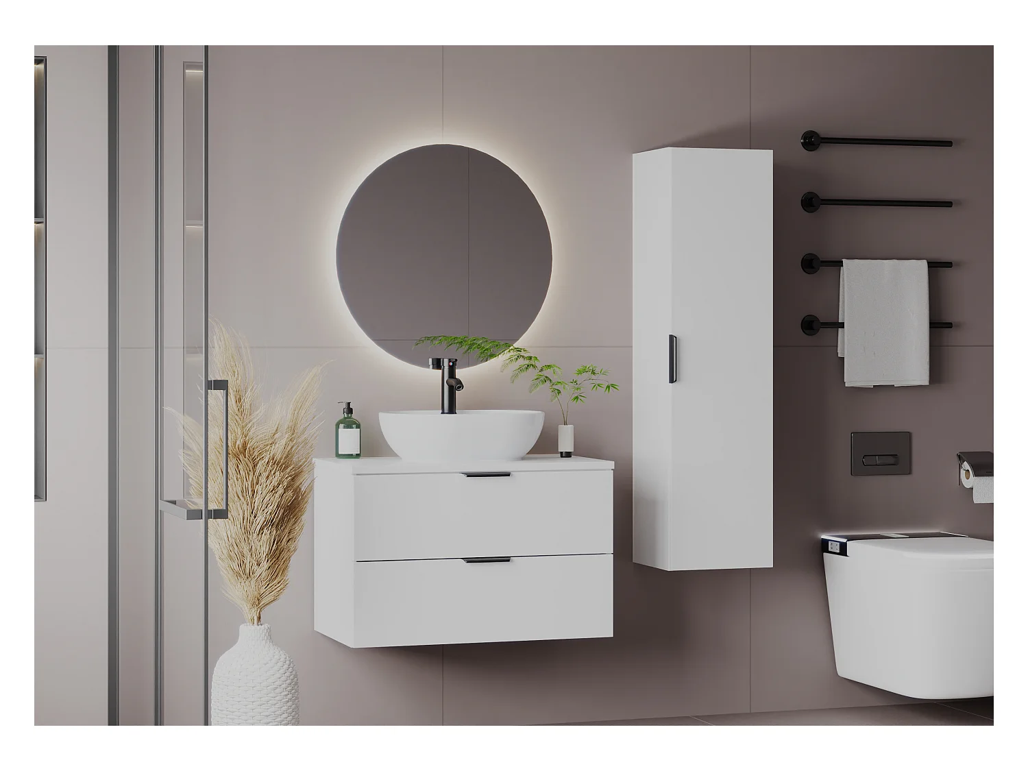 Armoire blanche sous lavabo 80 cm 2 tiroirs Pile