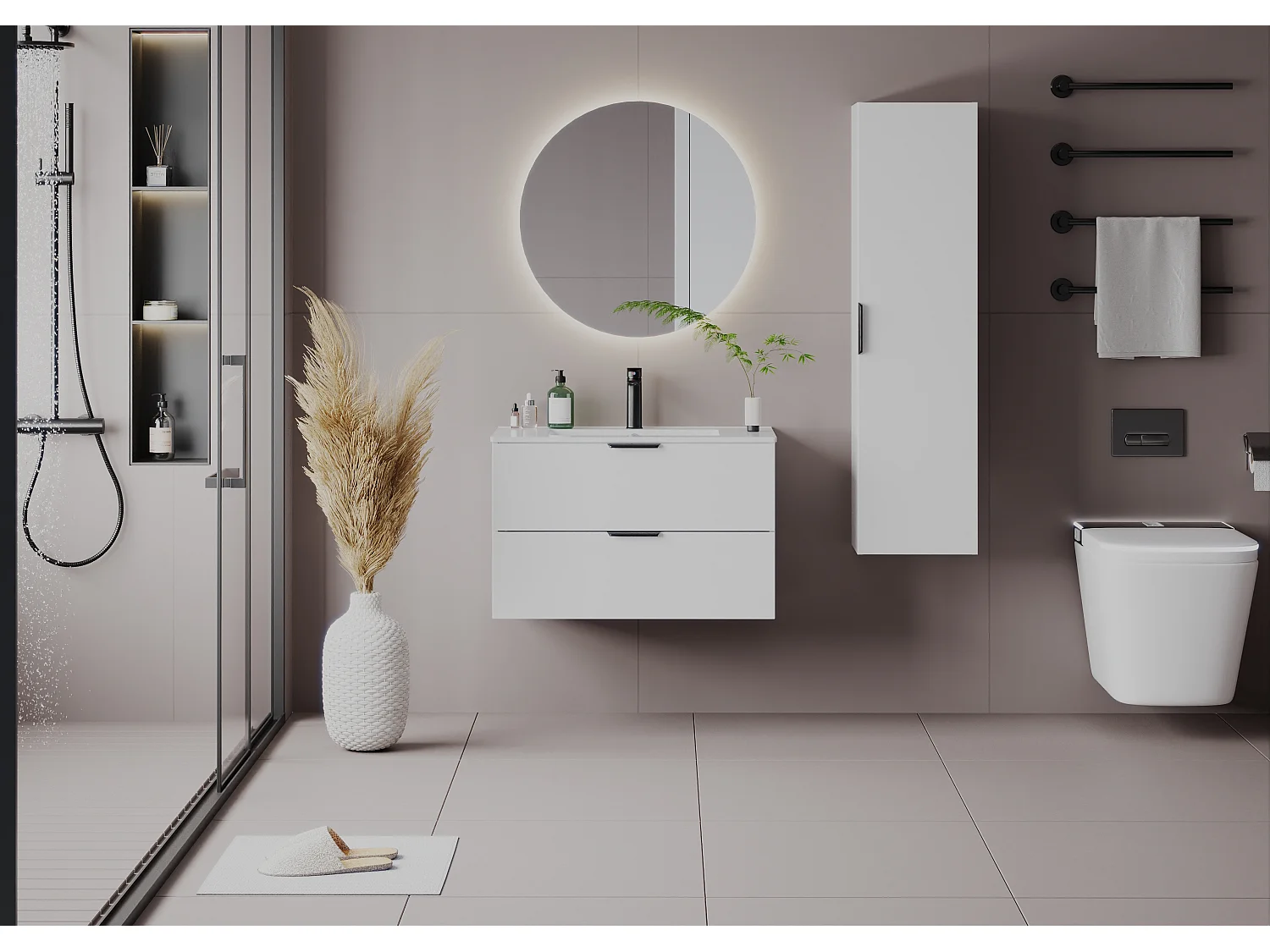 Armoire blanche sous lavabo 80 cm 2 tiroirs Pile