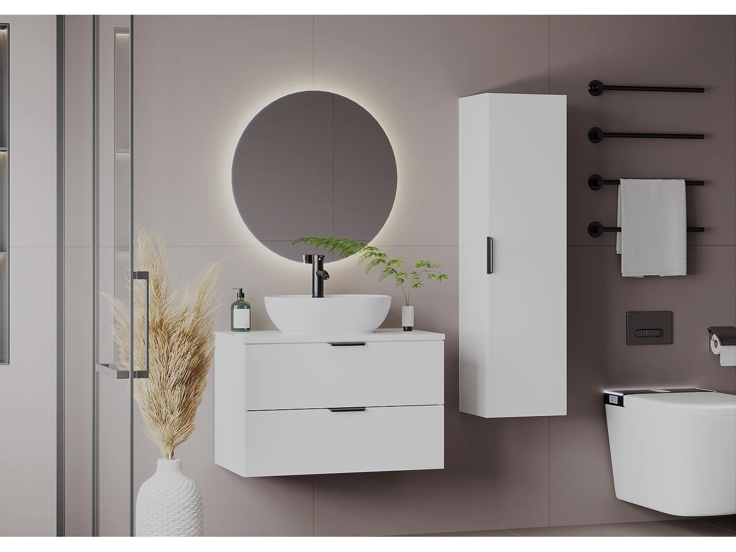 Armoire blanche sous lavabo 80 cm 2 tiroirs Pile