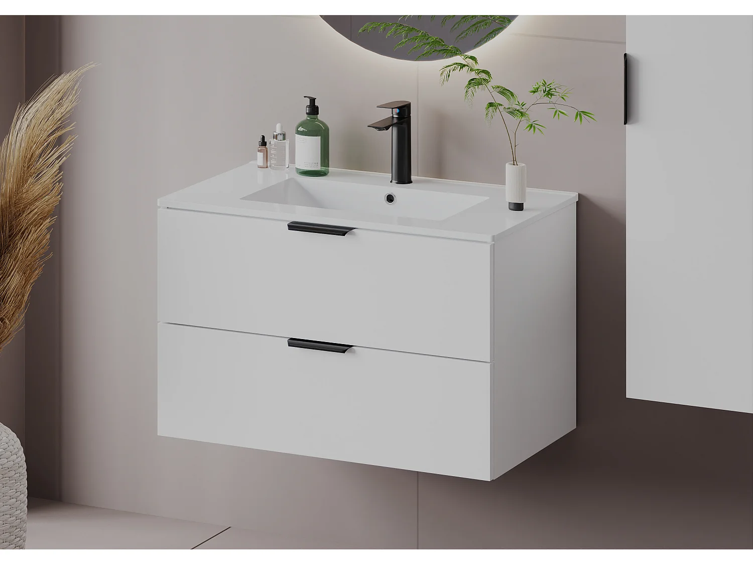 Armoire blanche sous lavabo 80 cm 2 tiroirs Pile