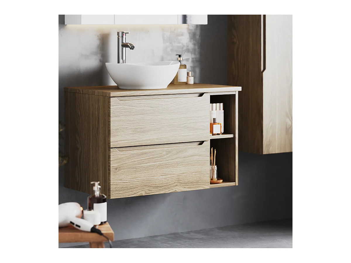Ensemble pour salle de bain 80 cm Armoire Étagère Plan de travail Chêne huilé Etna