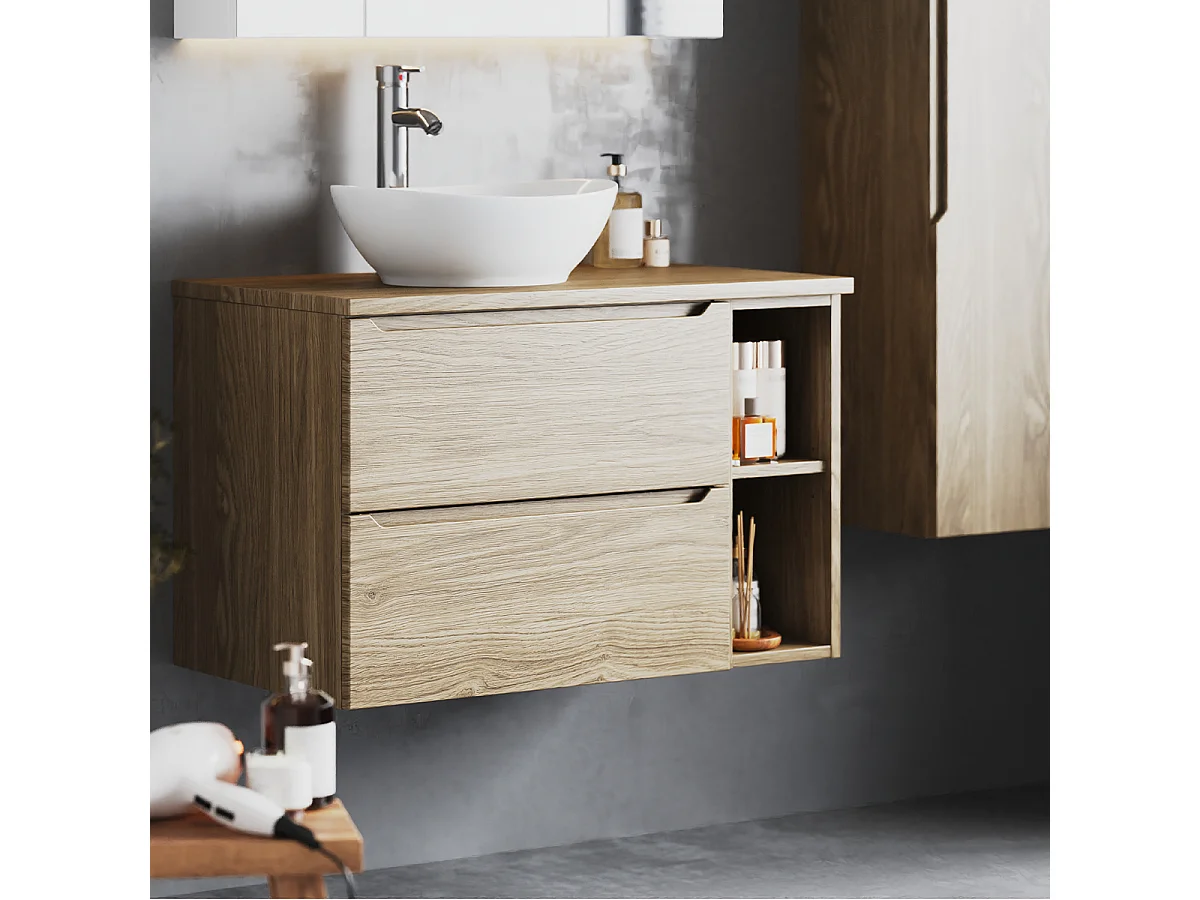 Ensemble pour salle de bain 80 cm Armoire Étagère Plan de travail Chêne huilé Etna